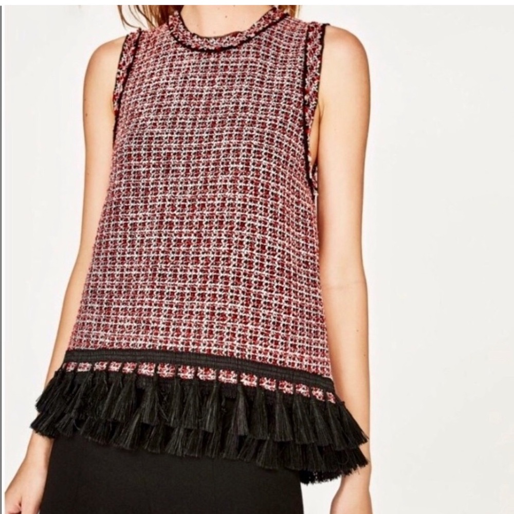 Zara Tweed Sleeveless Fringe Top